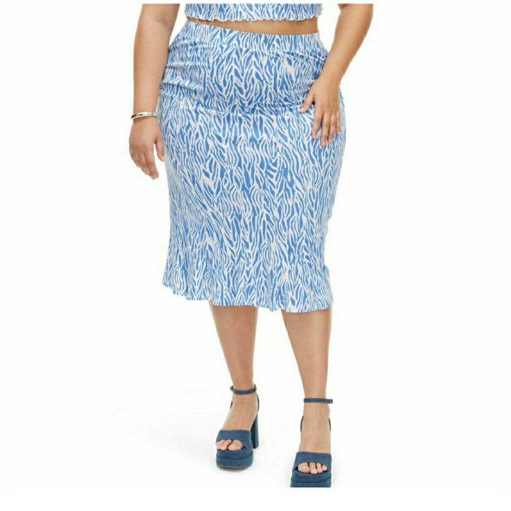 Diane von Furstenberg A-line Skirt Sea Twig Blue Plus Size Set NWT - Picture 5 of 9